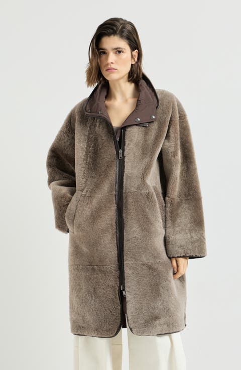 Reversible Shearling Coat With Monili
