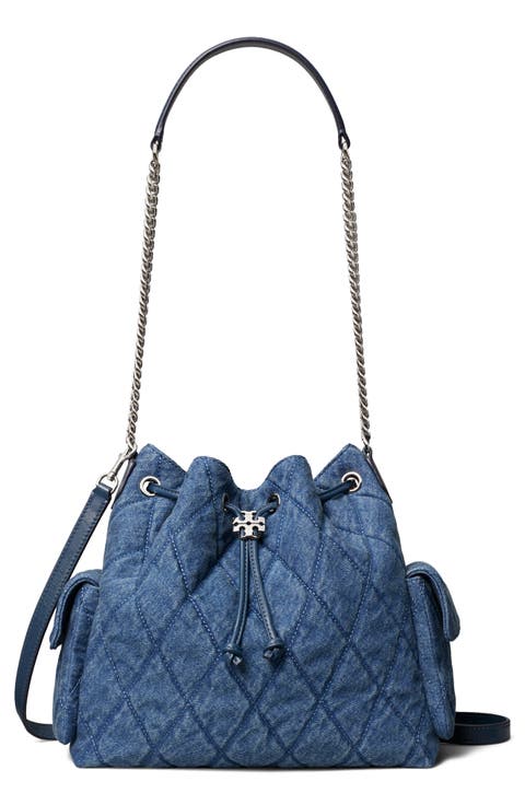 Charlie Quilted Denim Drawstring Shoulder Bag