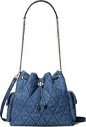 Tory Burch Charlie Quilted Denim Drawstring Shoulder Bag