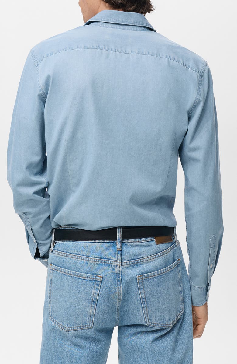 MANGO Cotton Chambray Button-Up Shirt, Alternate, color, Light Blue