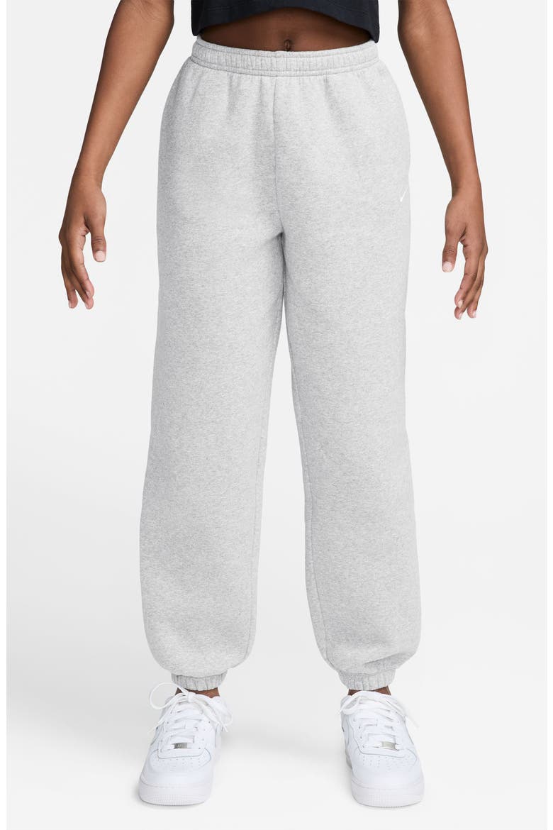 Kids' Sportswear Studio Fleece Loose Pants, Main, color, BIRCH HEATHER/ WHITE/ WHITE