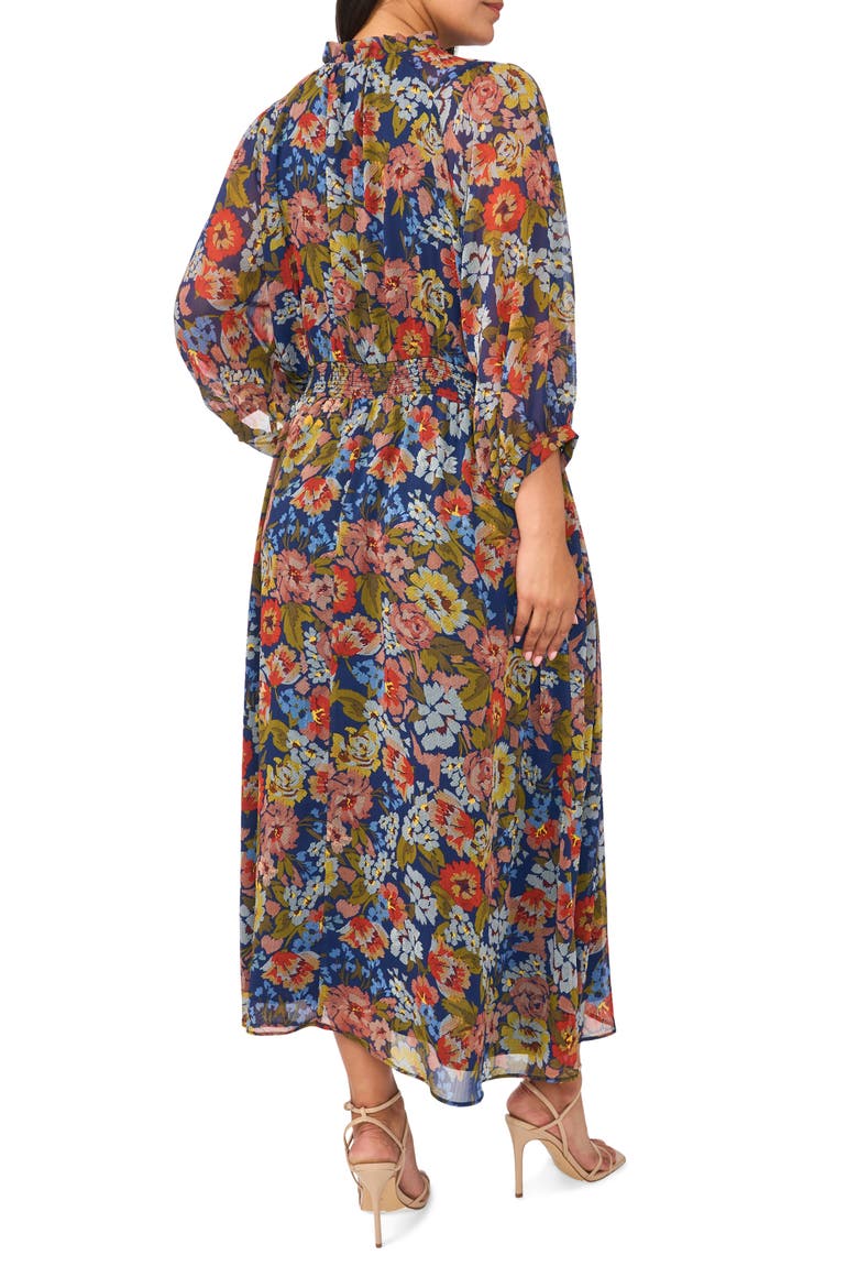 Tie Neck Puff Sleeve Maxi Dress, Alternate, color, CLASSIC NAVY
