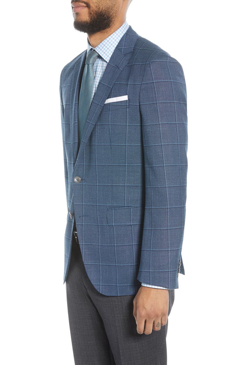 BOSS Hartlay Trim Fit Windowpane Wool Sport Coat, Alternate, color, Teal