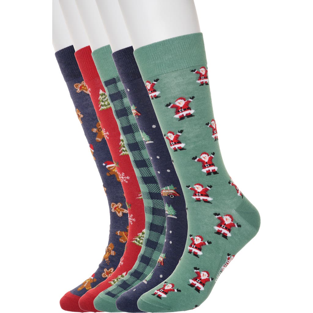 Original Penguin 5-pack Holiday Gingerbread Folk Crew Socks In Blue