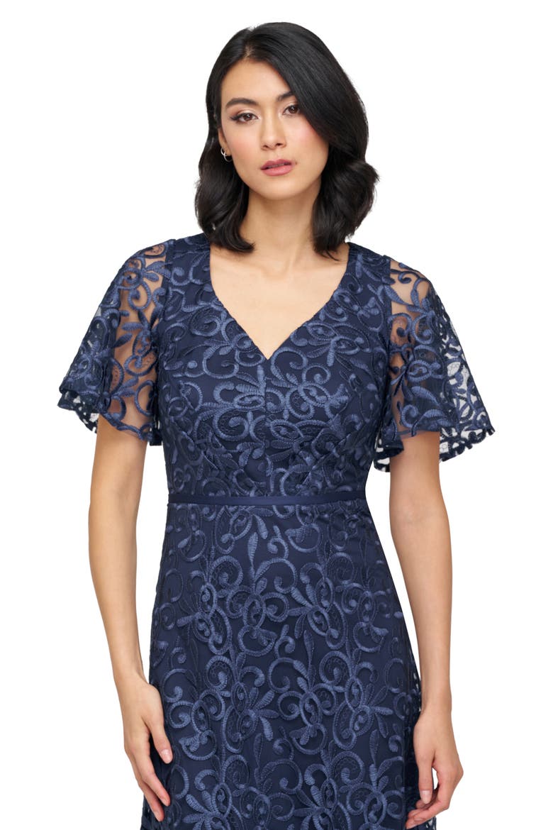 Jess Embroidered Flutter Sleeve Cocktail Dress, Alternate, color, NAVY
