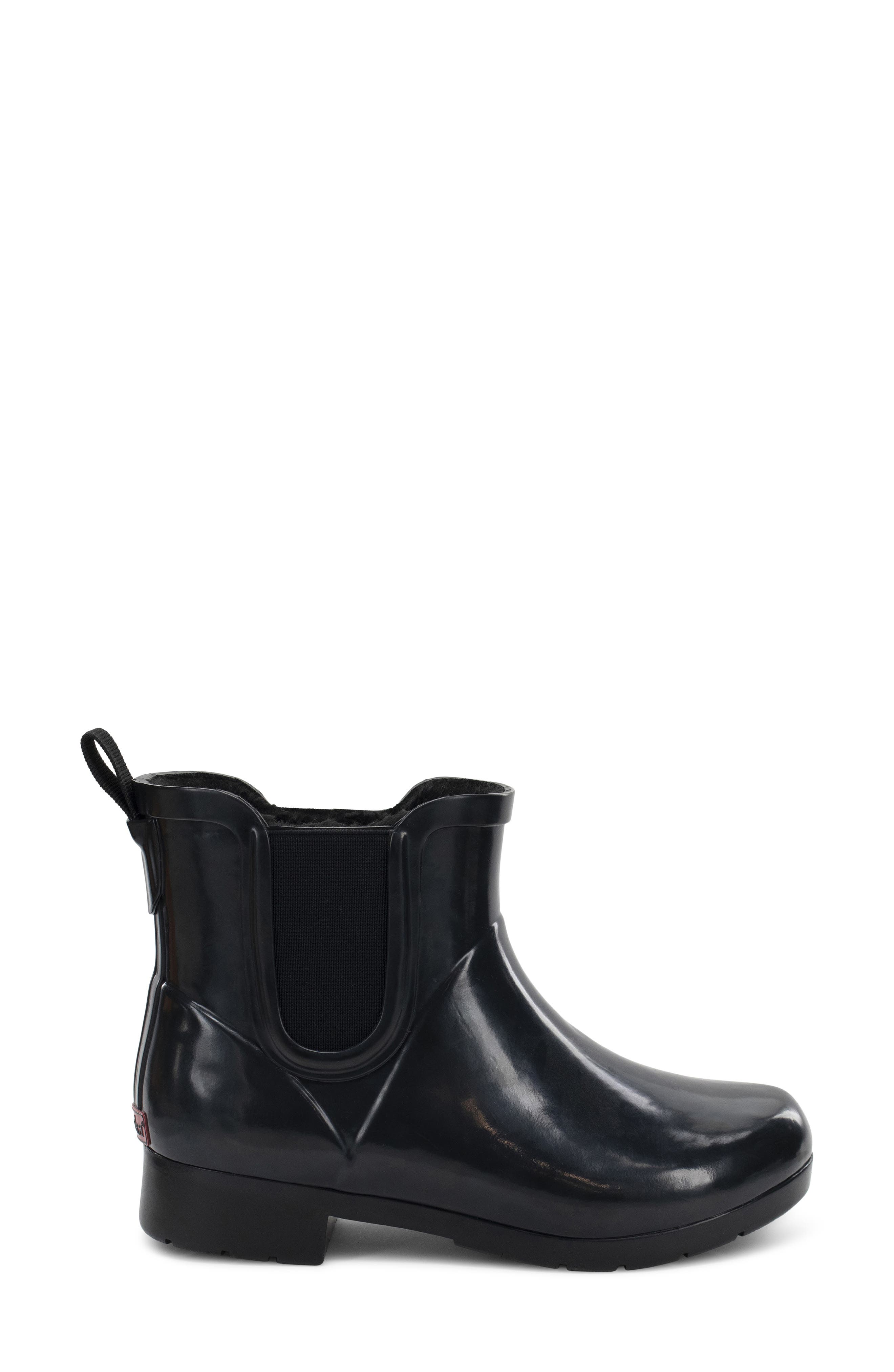 Delridge Faux Fur Chelsea Rain Boot, Alternate, color, BLACK