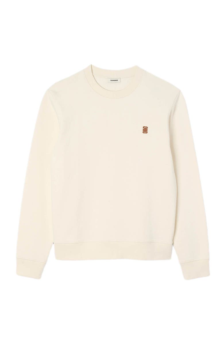 SANDRO Oversized sweatshirt with leather patch, Alternate, color, Butter Cream
