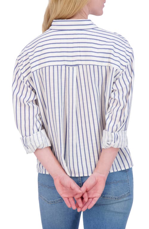 Lucky Brand Stripe Cropped Button-up Shirt In White Stripe