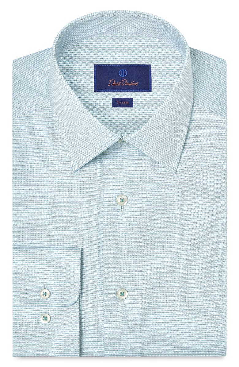 David Donahue Trim Fit Micro Print Cotton Dobby Dress Shirt, Main, color, Seafoam