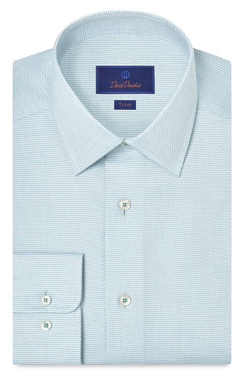 Trim Fit Micro Print Cotton Dobby Dress Shirt