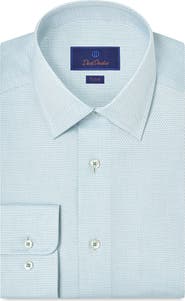 David Donahue Trim Fit Micro Print Cotton Dobby Dress Shirt