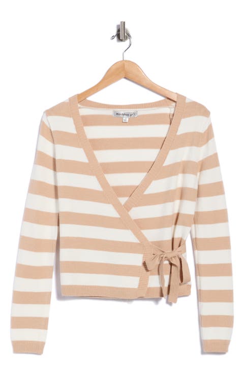 Stripe Side Tie Surplice Sweater