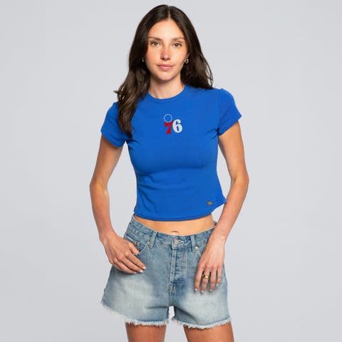 Women's Hype and Vice Royal Philadelphia 76ers Small Logo Cropped Baby T-Shirt