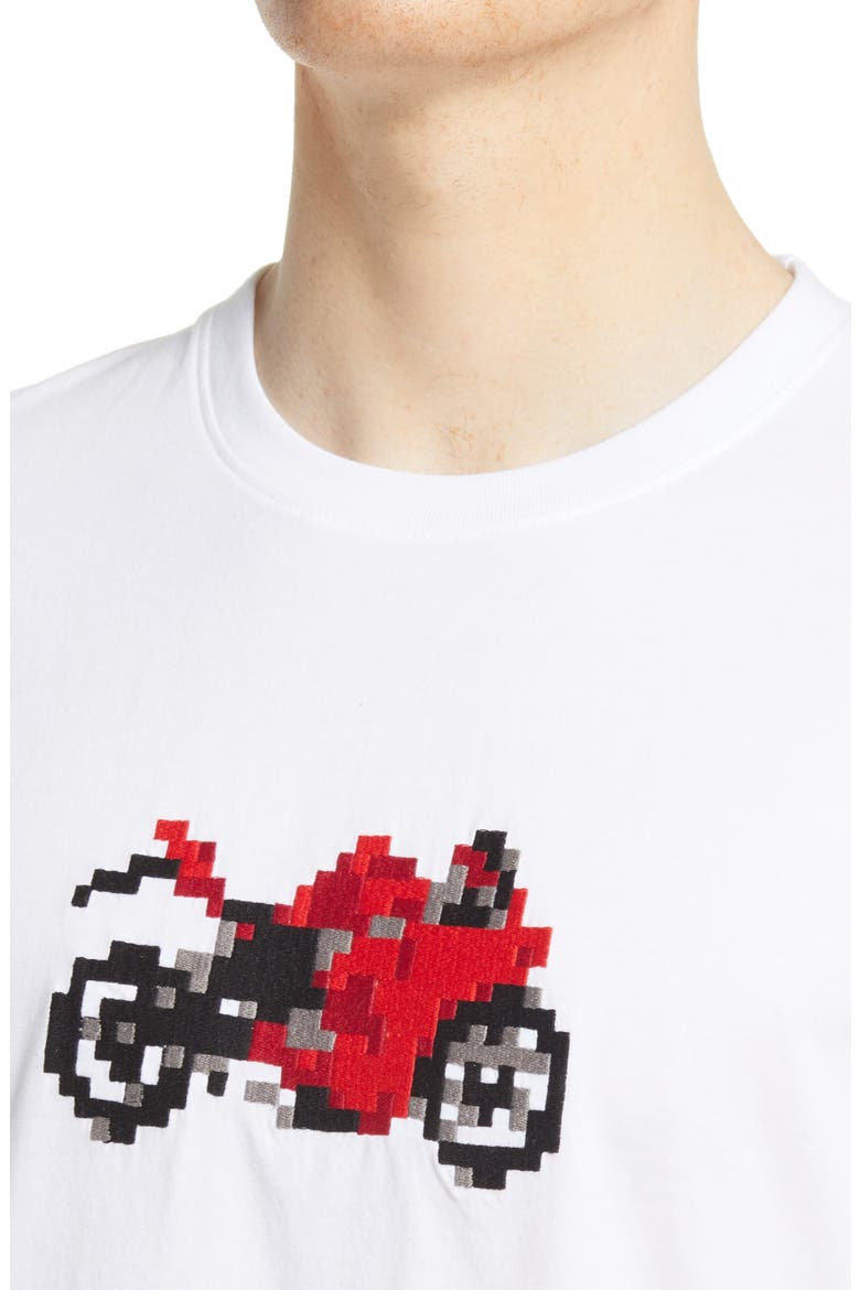 Men's Pixel Motorbike Embroidered T-Shirt, Alternate, color, LINEN WHITE
