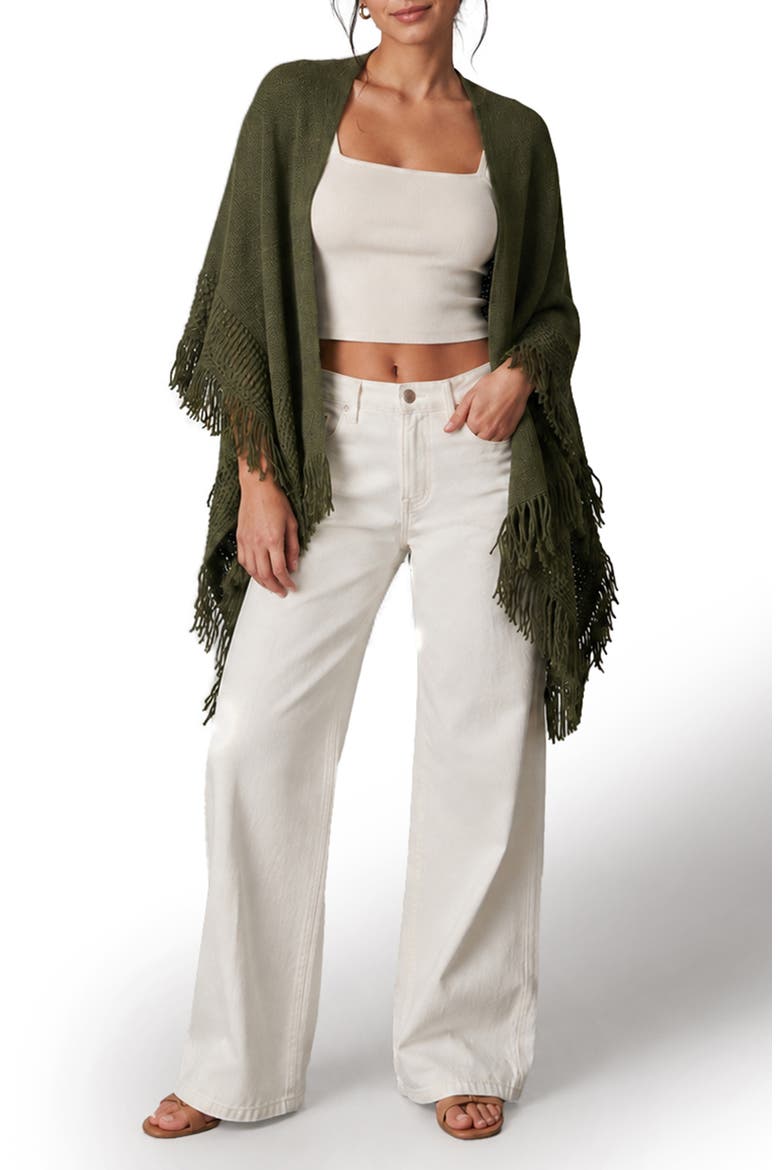Embroidery Fringed Ruana, Main, color, GREEN