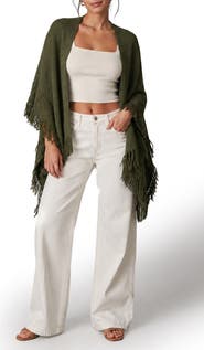 SAACHI Embroidery Fringed Ruana