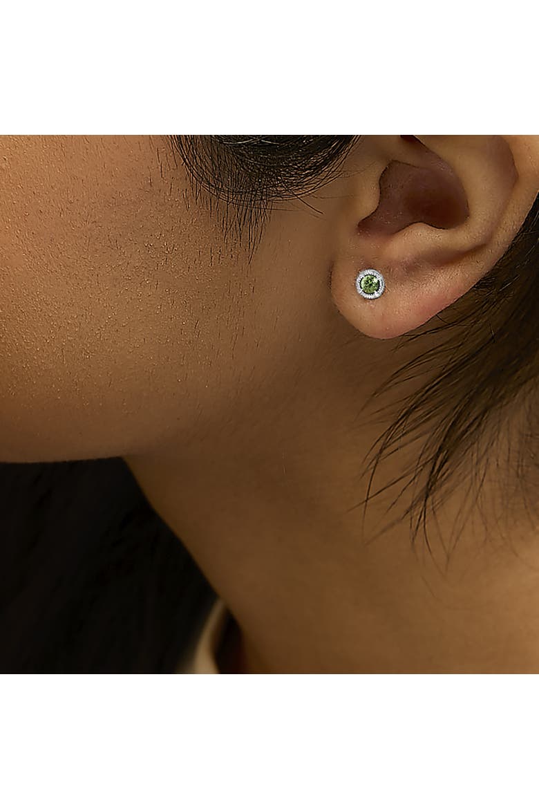Silver 1/4 Ct Treated Colored Diamond Solitaire Milgrain Stud Earrings, Alternate, color, Green Diamond