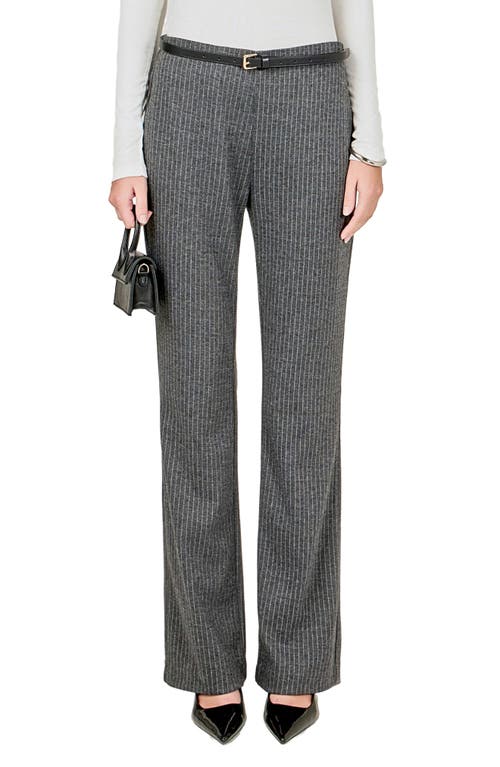 Endless Rose Stripe Stretch Knit Flare Pants In Gray
