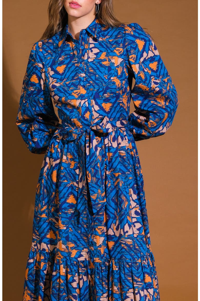 Print Long Sleeve Cotton Midi Shirtdress, Alternate, color, BLUE RUST