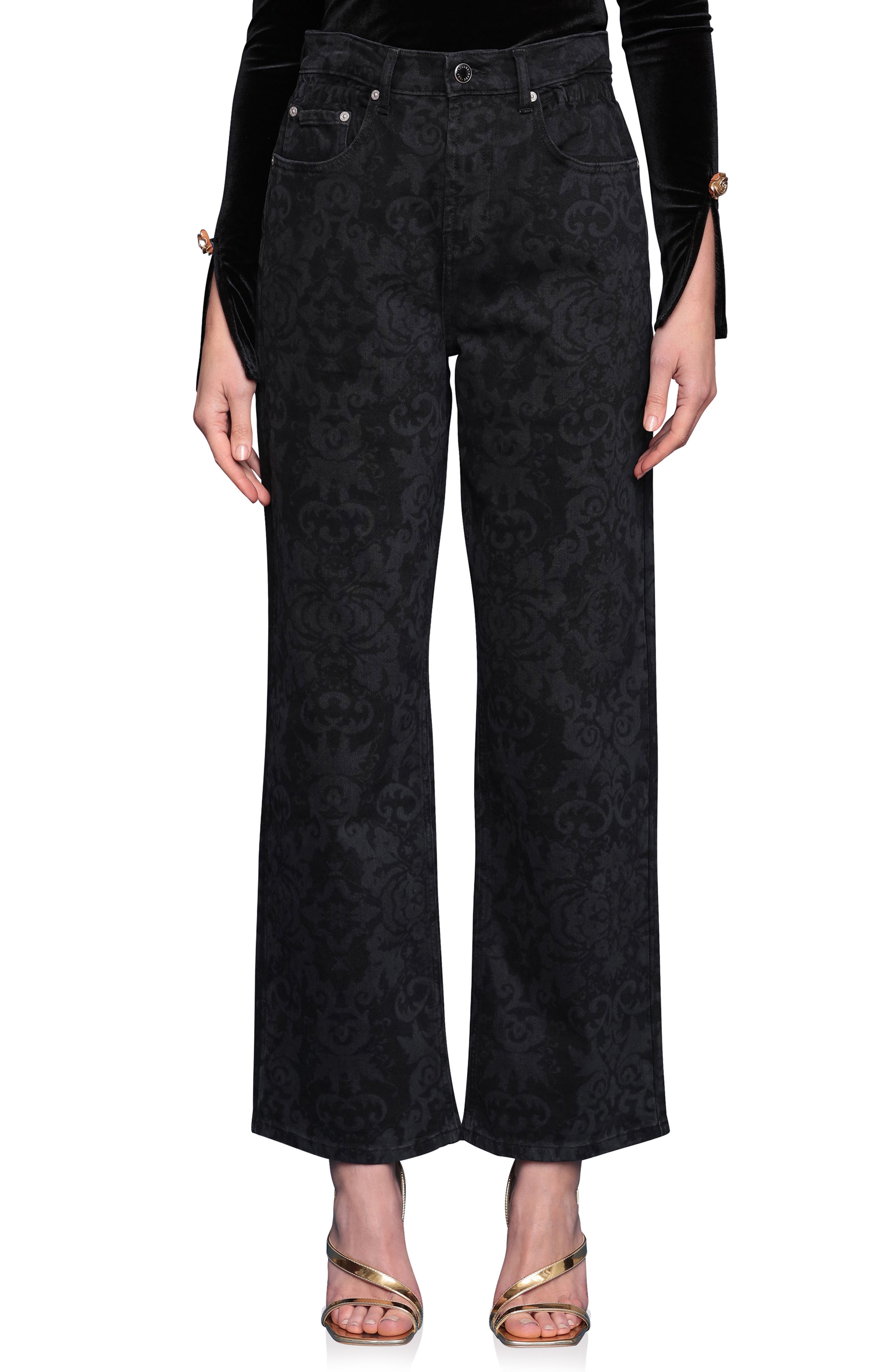 Avec Les Filles Printed Cinch High Waist Wide Leg Jeans