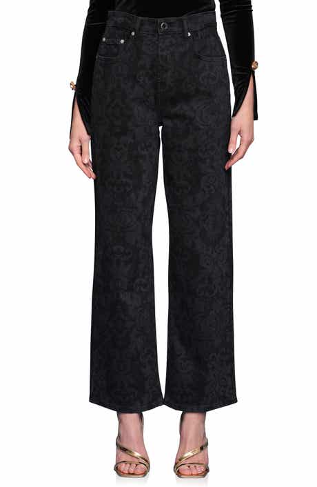 Avec Les Filles Printed Cinch High Waist Wide Leg Jeans