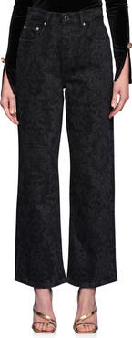 Avec Les Filles Printed Cinch High Waist Wide Leg Jeans