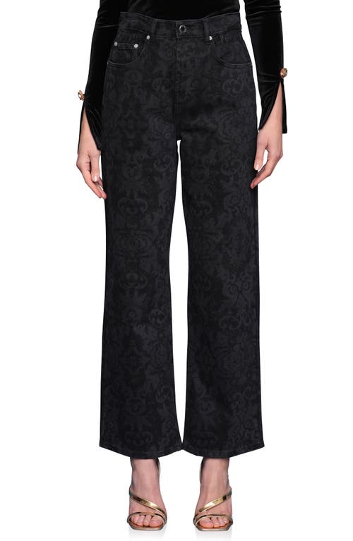 Avec Les Filles Printed Cinch High Waist Wide Leg Jeans In Black