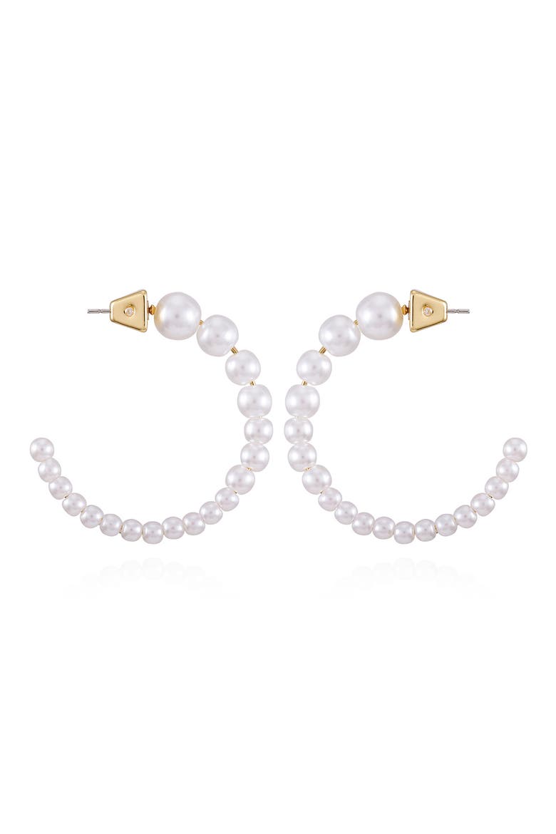 Imitation Pearl Hoop Earrings, Main, color, GOLDTONE