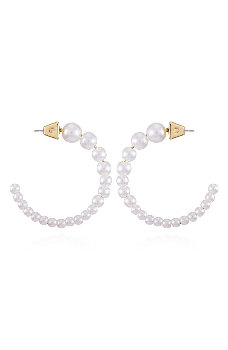Vince Camuto Imitation Pearl Hoop Earrings, Main, color, Goldtone