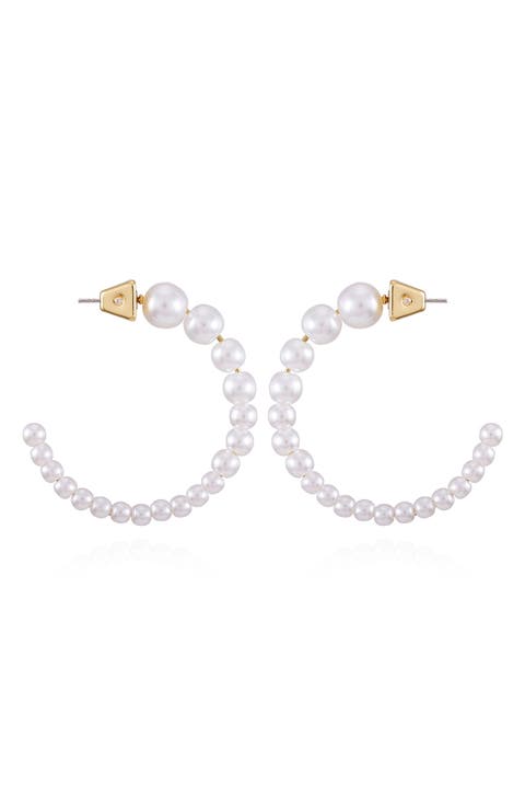 Imitation Pearl Hoop Earrings