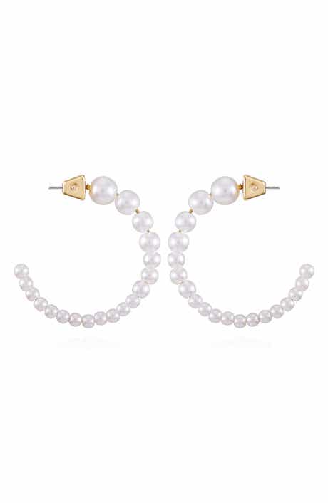 Vince Camuto Imitation Pearl Hoop Earrings