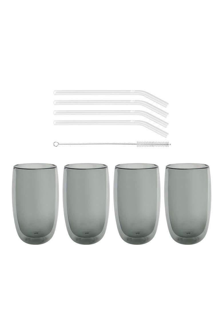 Sorrento 8-Piece Double Wall Latte Glasses, Straws and Brush Set, Main, color, GRAY