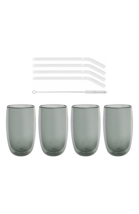 Sorrento 8-Piece Double Wall Latte Glasses, Straws and Brush Set