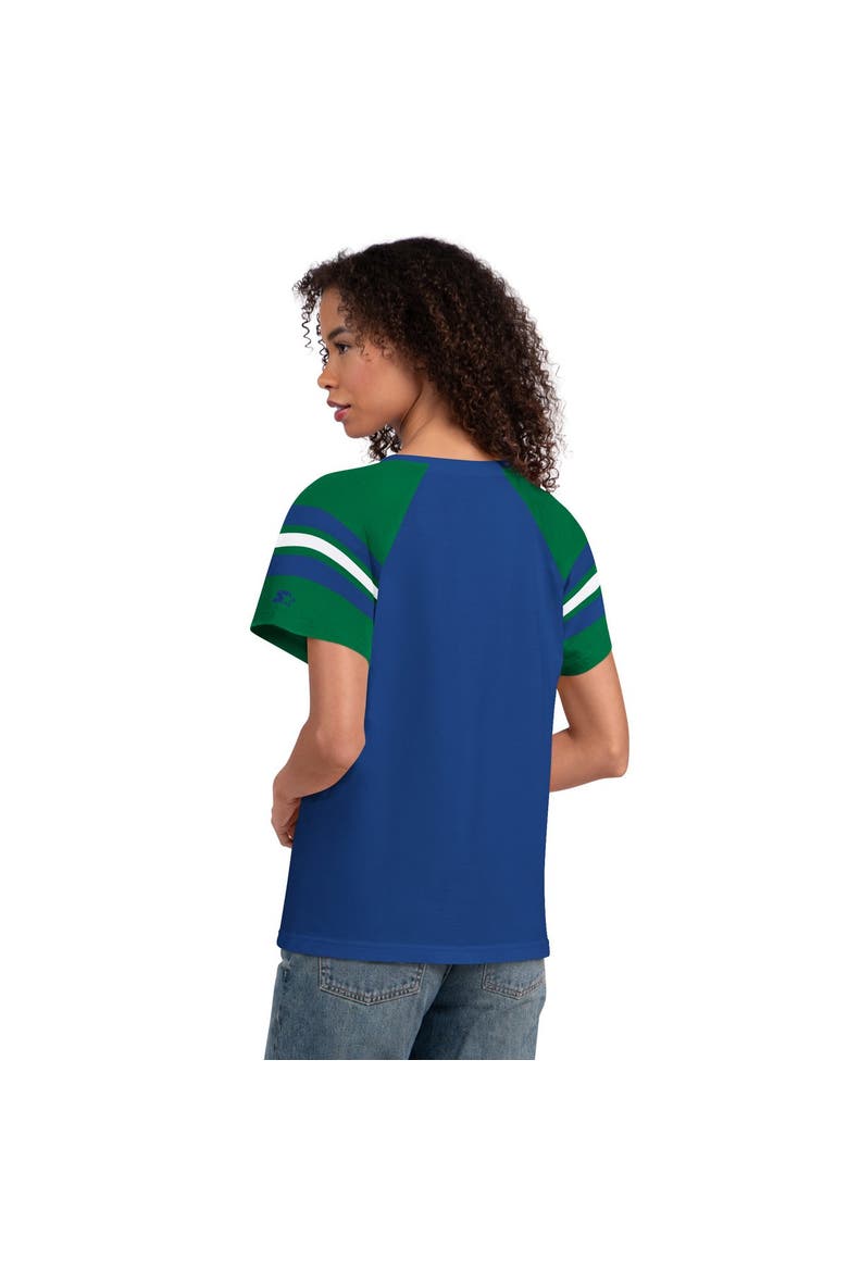 Women's Starter  Royal Seattle Seahawks Game On Notch Neck Raglan T-Shirt, Alternate, color, Royal