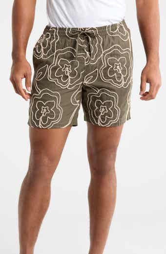 PacSun Olive Cotton & Linen Embroidered Shorts
