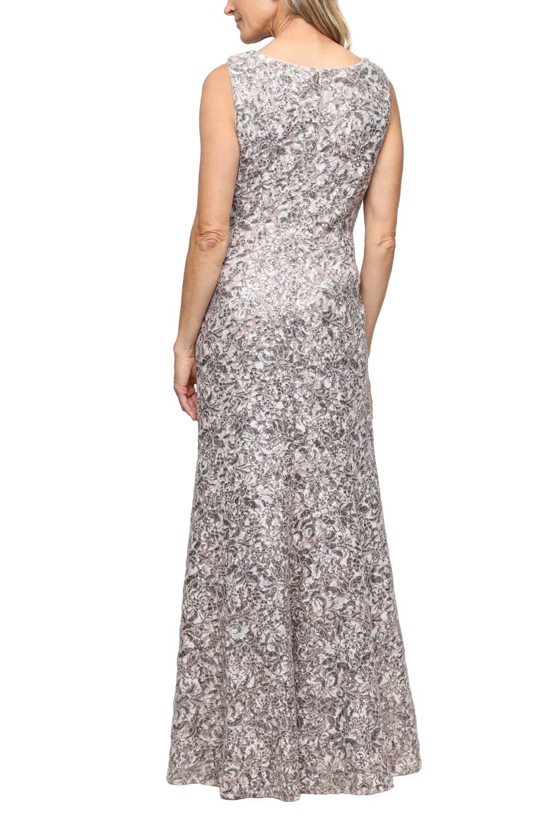 Beaded Floral Gown with Shawl, Alternate, color, MINK/ SILVER