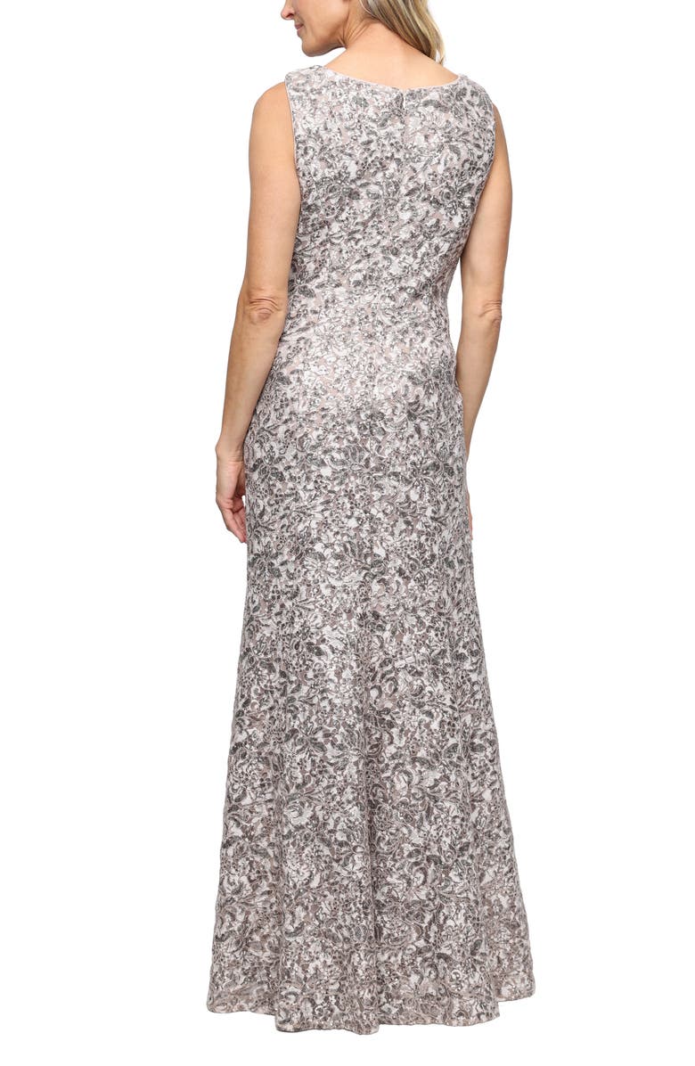 Alex Evenings Beaded Floral Gown with Shawl, Alternate, color, Mink/ Silver