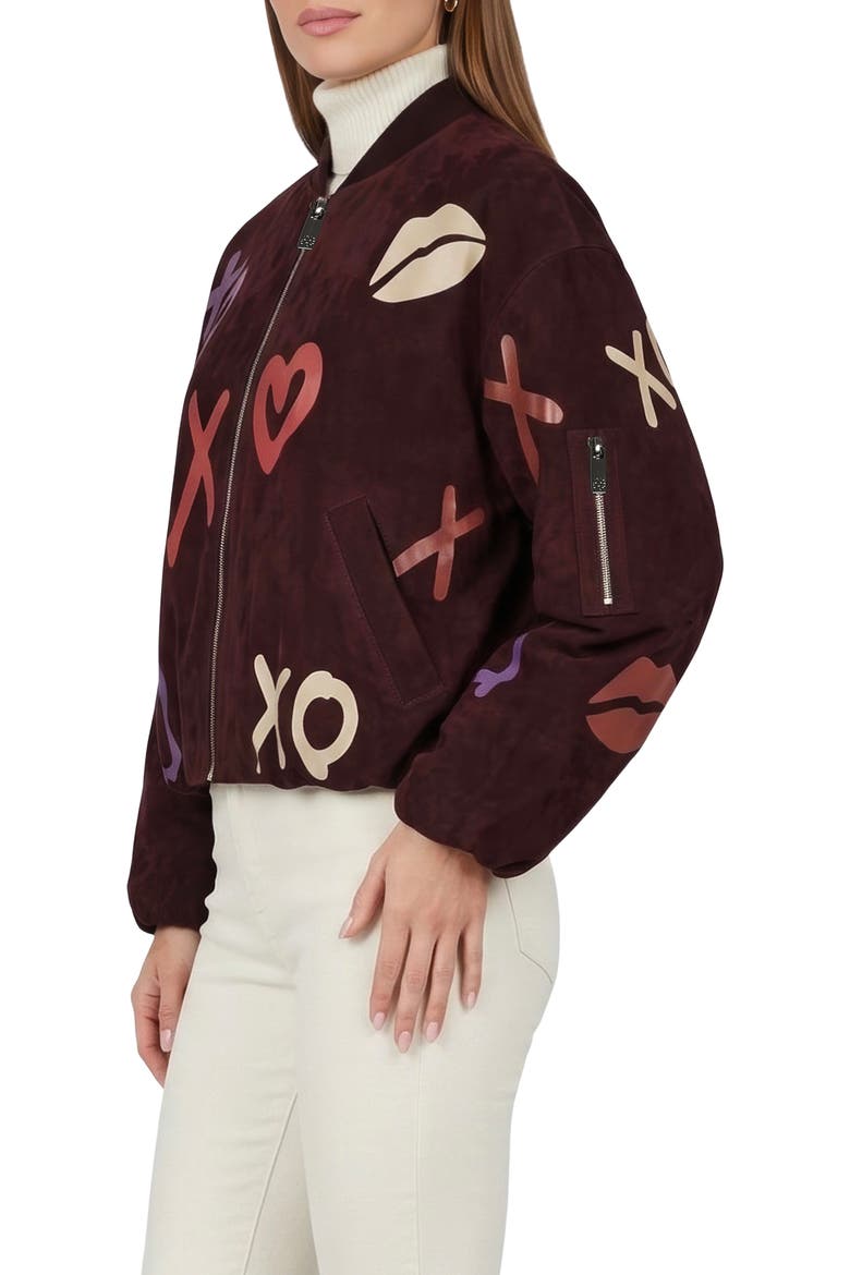 Genuine Metis Suede Bomber Zip Jacket, Alternate, color, BURGUNDY/XO MULTI