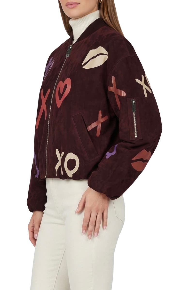 GORSKI Genuine Metis Suede Bomber Zip Jacket, Alternate, color, Burgundy/Xo Multi