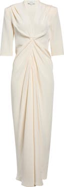 LOULOU DE SAISON Willa Pleat Front Silk Crêpe de Chine Maxi Dress