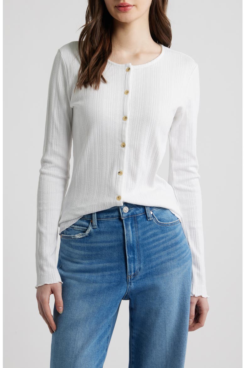 Paradise Organic Cotton Blend Pointelle Cardigan, Main, color, WHITE