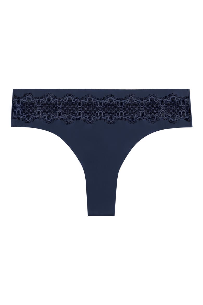 Soft Seamless Thong with Lace, Alternate, color, DRESS BLUE
