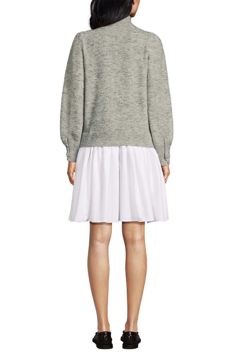 Lands' End Fuzzy Lantern Sleeve Mock Neck Mini Twofer Dress, Alternate, color, Gray Marble Heather