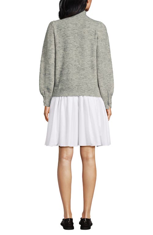 Lands' End Fuzzy Lantern Sleeve Mock Neck Mini Twofer Dress In Gray
