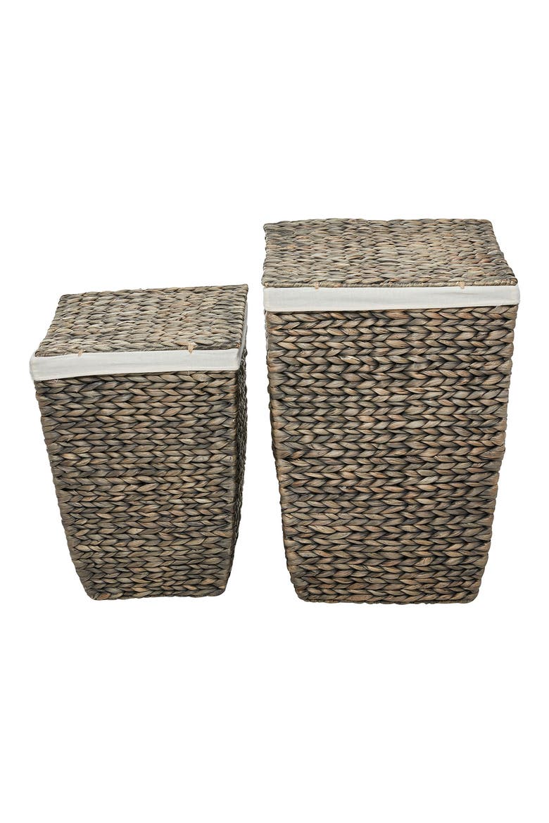 Dark Brown Seagrass Handmade Storage Basket with Liner & Matching Top - Set of 2, Alternate, color, BROWN
