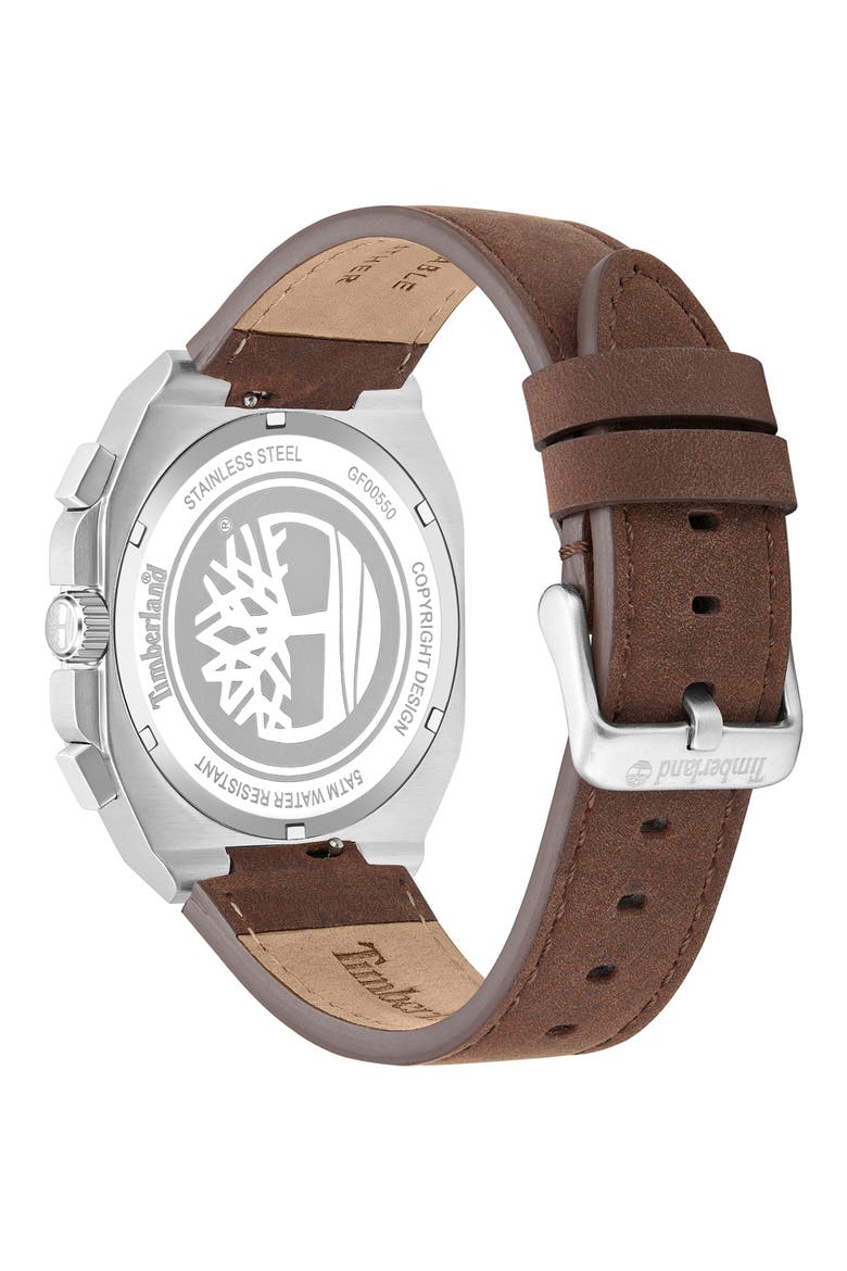 Mackinac Multifunction Chronograph Leather Strap Watch, 44mm x 25mm, Alternate, color, DARK BROWN