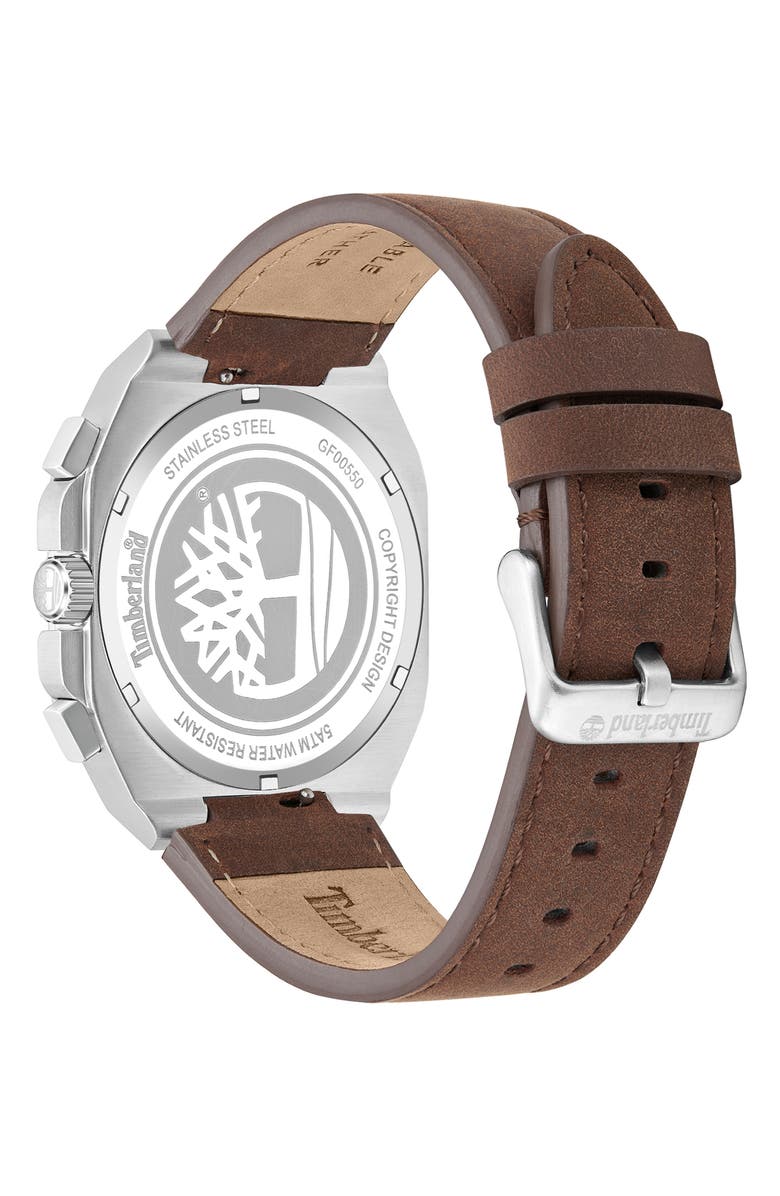 Timberland Mackinac Multifunction Chronograph Leather Strap Watch, 44mm x 25mm, Alternate, color, Dark Brown