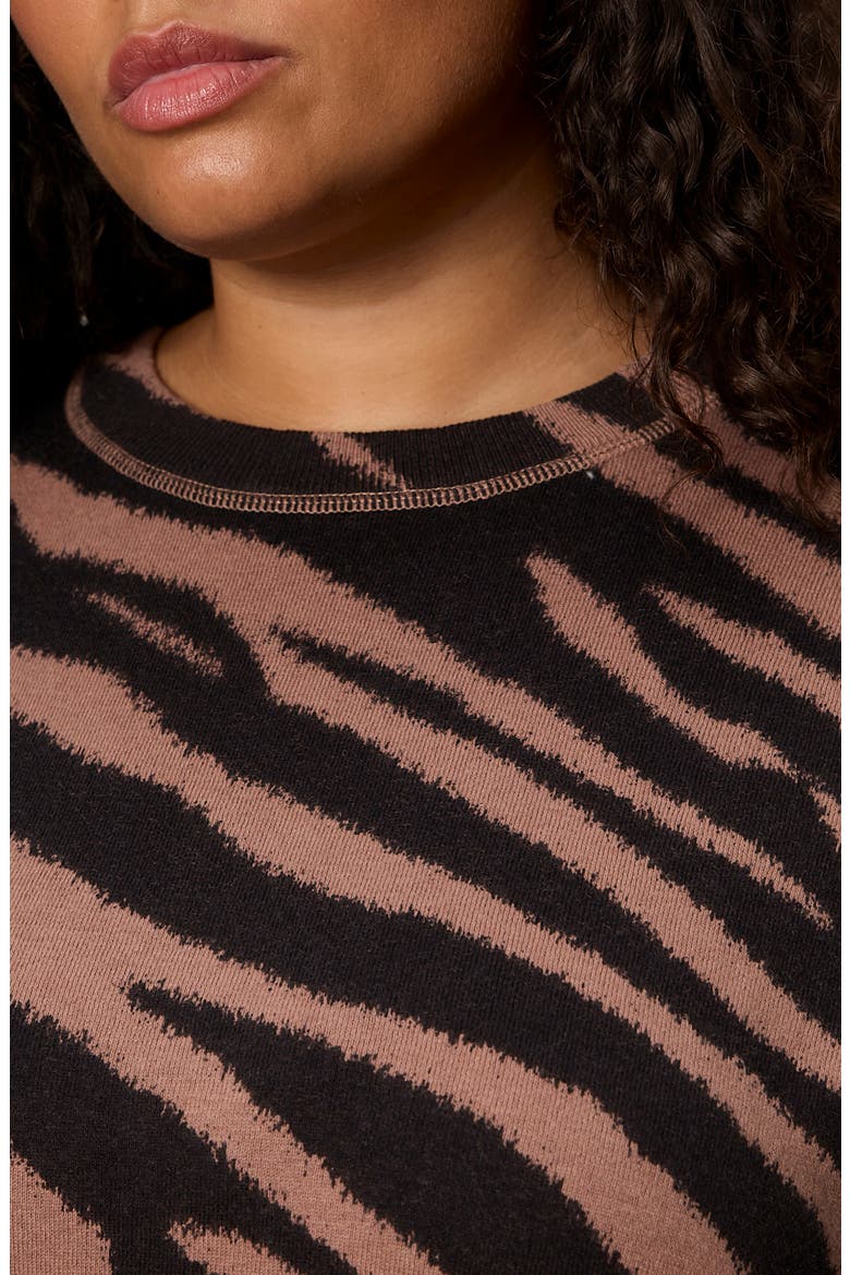 Zebra Stripe Crewneck Sweater, Alternate, color, ABSTRACT BROWN