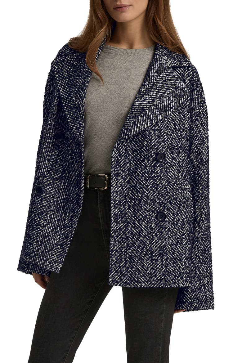 Favorite Double Breasted Peacoat, Main, color, NAVY HERRINGBONE
