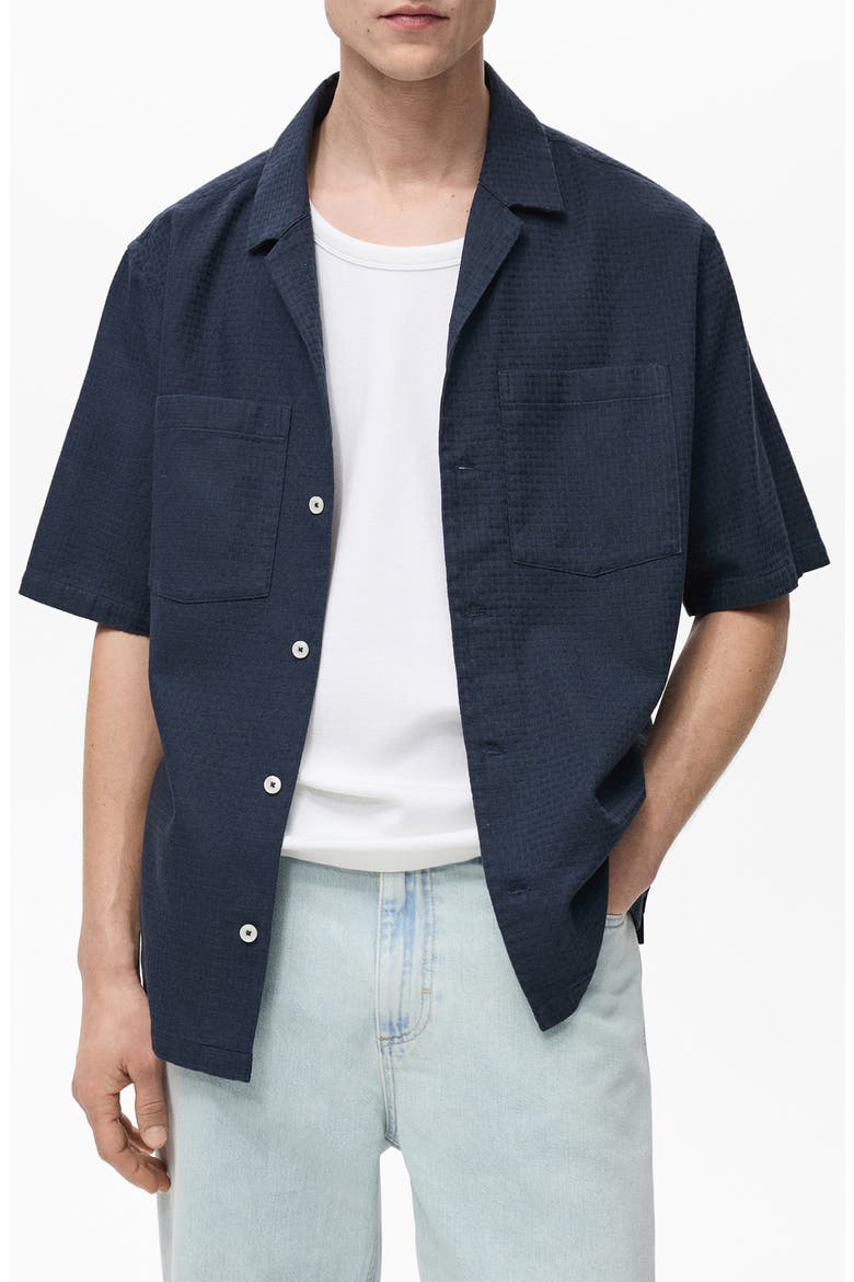 Textured Cotton Bowling Shirt, Main, color, DARK NAVY